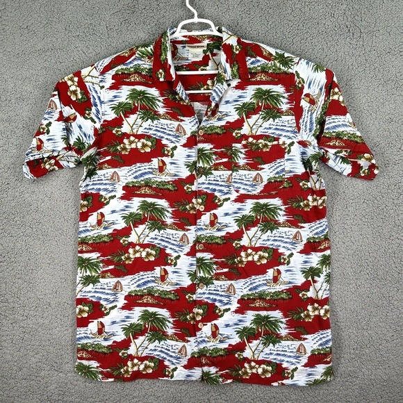 King‎ Size Hawaiian Shirt Short Sleeve Button Up Size XL Tropical Island Red - Picture 1 of 7